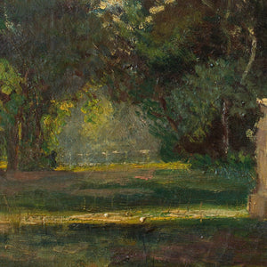 Early 20th-Century French School Park Scene With Statue