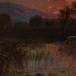 Pastoral Scene At Dusk With Blood-Red Sky