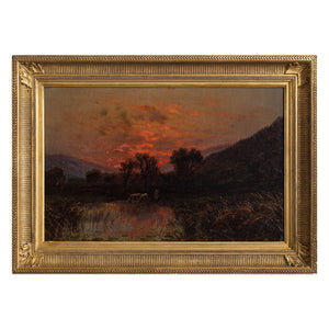 Pastoral Scene At Dusk With Blood-Red Sky