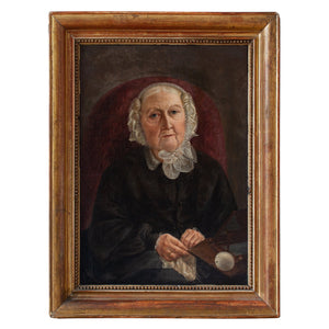 19th-Century Danish School Portrait Of An Older Lady With Knitting