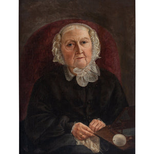 19th-Century Danish School Portrait Of An Older Lady With Knitting