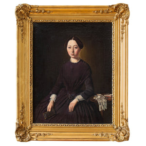 Reserved - 19th-Century German School Portrait Of A Lady With A Book