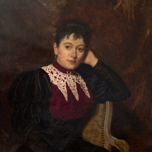 Reserved - Louis Joseph Pottin, Portrait Of A Lady In A Red & Black Dress