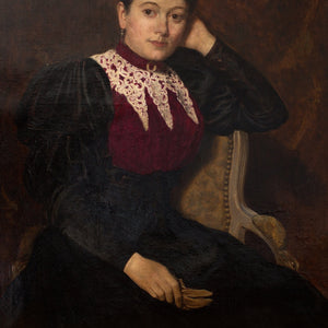 Reserved - Louis Joseph Pottin, Portrait Of A Lady In A Red & Black Dress