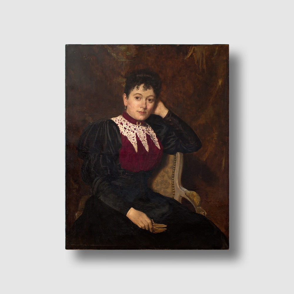 Reserved - Louis Joseph Pottin, Portrait Of A Lady In A Red & Black Dress