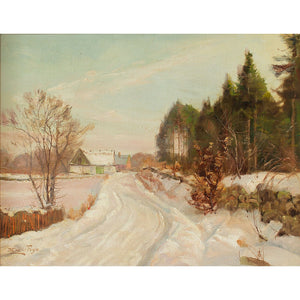 Harald Pryn, Winter Landscape With Track & Buildings