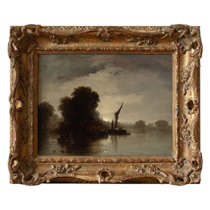 19th-Century British School River Landscape With Fishing Boats