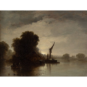 19th-Century British School River Landscape With Fishing Boats
