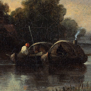 19th-Century British School River Landscape With Barges