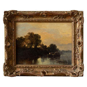 19th-Century British School River Landscape With Barges