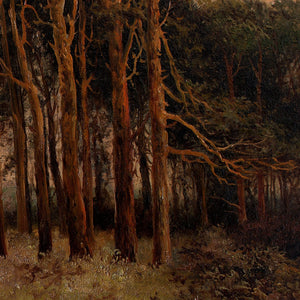 Daniel Sherrin, Woodland Landscape With Pine Trees & Distant Buildings
