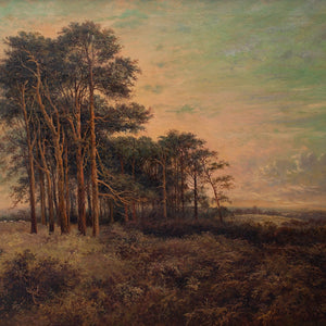 Daniel Sherrin, Woodland Landscape With Pine Trees & Distant Buildings