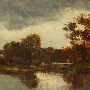 Reserved - 19th-Century Barbizon School Landscape With Fisherman