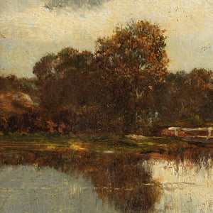 Reserved - 19th-Century Barbizon School Landscape With Fisherman