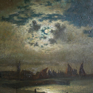 Hans Sørensen-Lund, Moonlit Harbour Scene