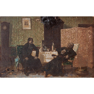 19th-Century French School Miniature, Two Priests Relaxing With Drinks