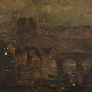 Worn Classical Riverside Landscape With Figures