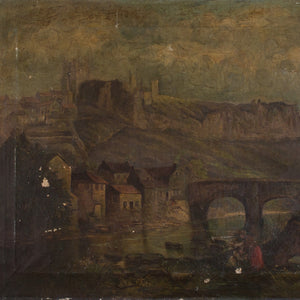 Worn Classical Riverside Landscape With Figures