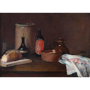 Herman Vedel, Still Life With Bread, Bottles, Bowls & Cloth