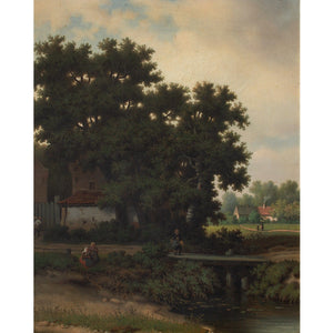 Pierre Vervou, Bucolic Landscape With Stream & Villagers