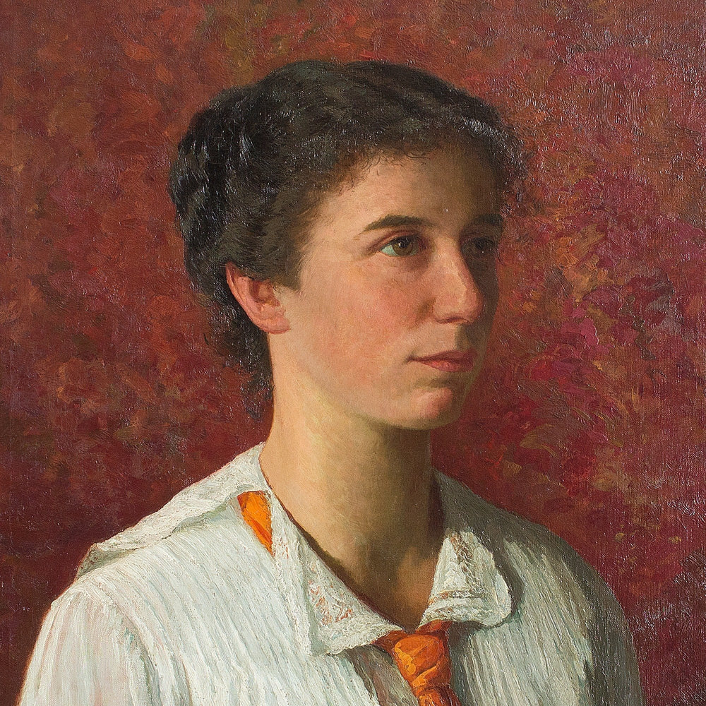 Richard Von Hagn, Portrait Of A Young Lady In An Orange Necktie
