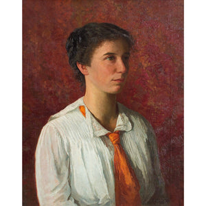 Richard Von Hagn, Portrait Of A Young Lady In An Orange Necktie