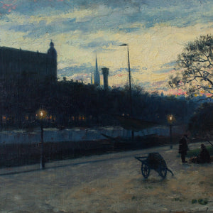 Early 20th-Century Evening Street Scene With Canal & Figures