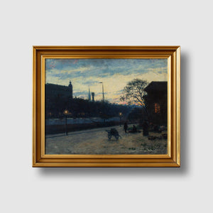 Early 20th-Century Evening Street Scene With Canal & Figures